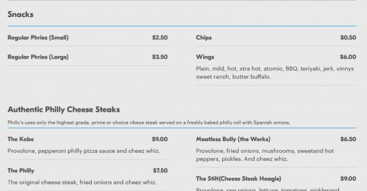 Philly's A Taste Of Philadelphia - Restaurant - Let's See The Menu.com